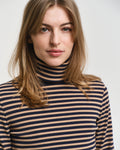 Slim Striped Rib Turtleneck - Caramel Beige