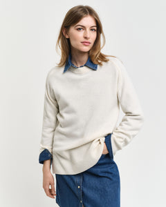 Herringbone Detail C-Neck - Cream