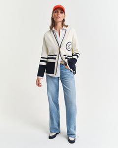 Gant Varsity V-Neck Cardigan - Cream