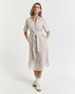 Reg Linen Ss Shirt Dress - Dry Sand