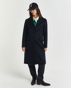 Classic Tailored Wool Blend Coat - Evening Blue