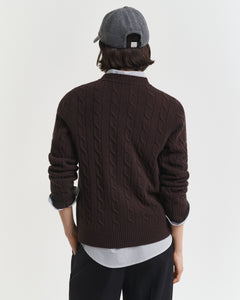 Lambswool Cable C-Neck - Deep Brown