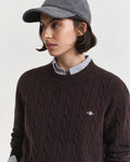 Lambswool Cable C-Neck - Deep Brown