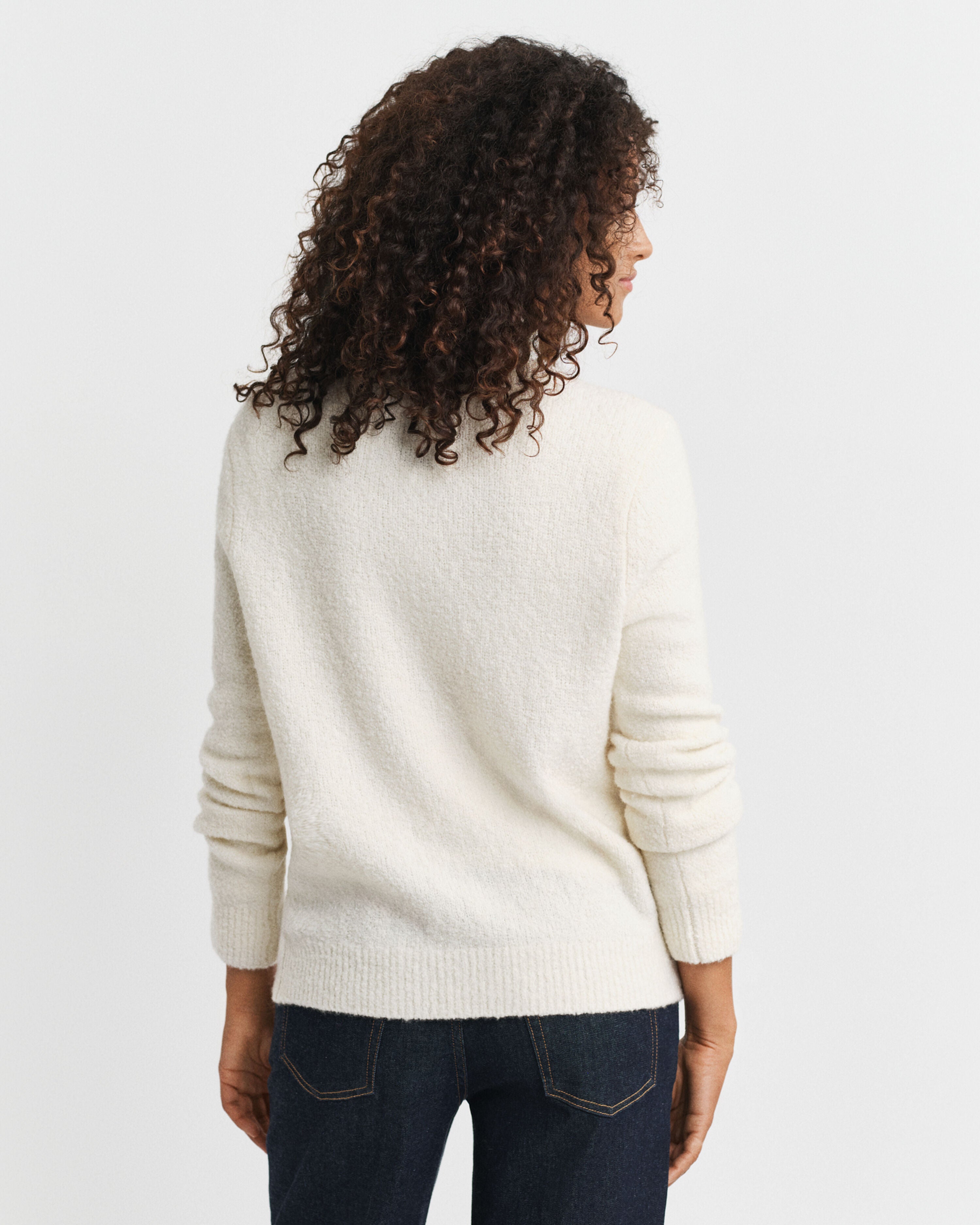 Boucle C-Neck Cardigan - Cream