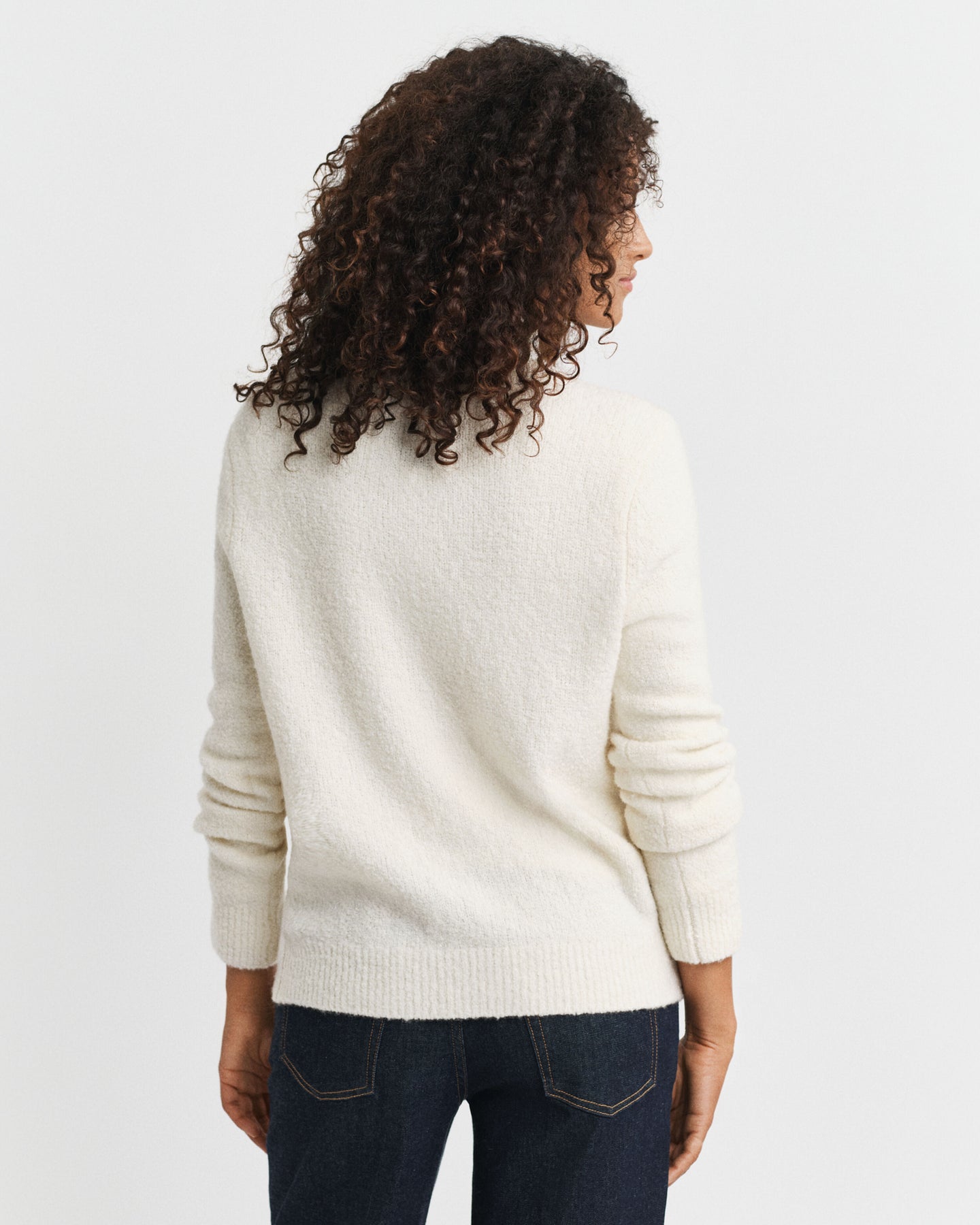 Boucle C-Neck Cardigan - Cream