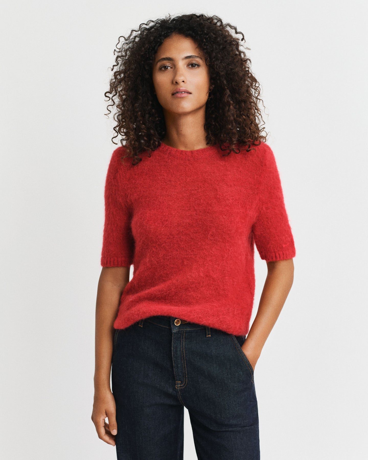 Mohair Blend Ss C-Neck - Ruby Red