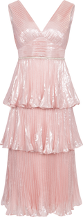 Metallic Tiered Midi Dress - Pink