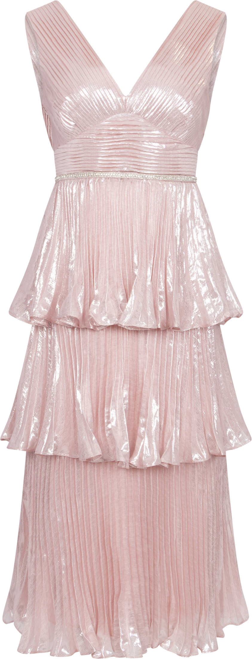 Metallic Tiered Midi Dress - Pink