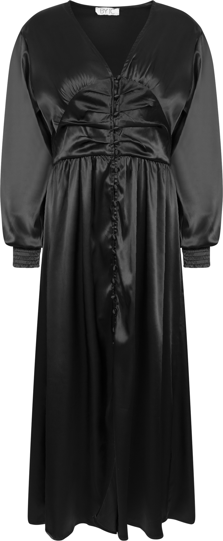 Adelic Long Dress - Black Satin