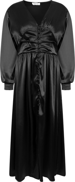 Adelic Long Dress - Black Satin
