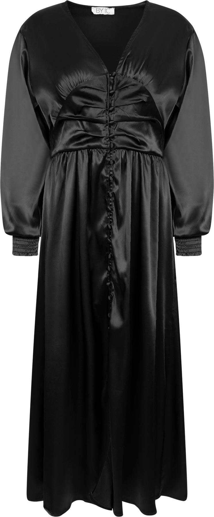 Adelic Long Dress - Black Satin