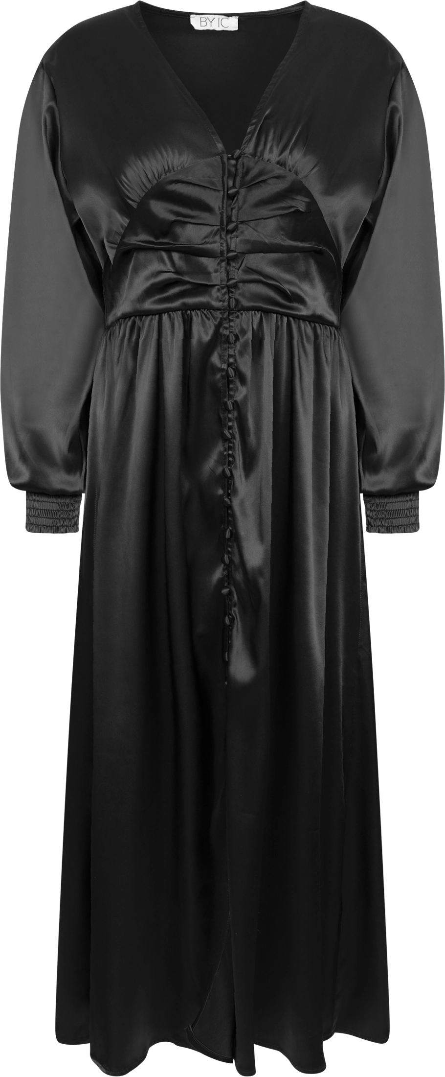 Adelic Long Dress - Black Satin