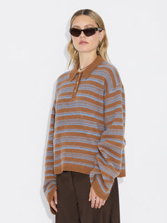 Olivia Wool Polo - Brown Stripe