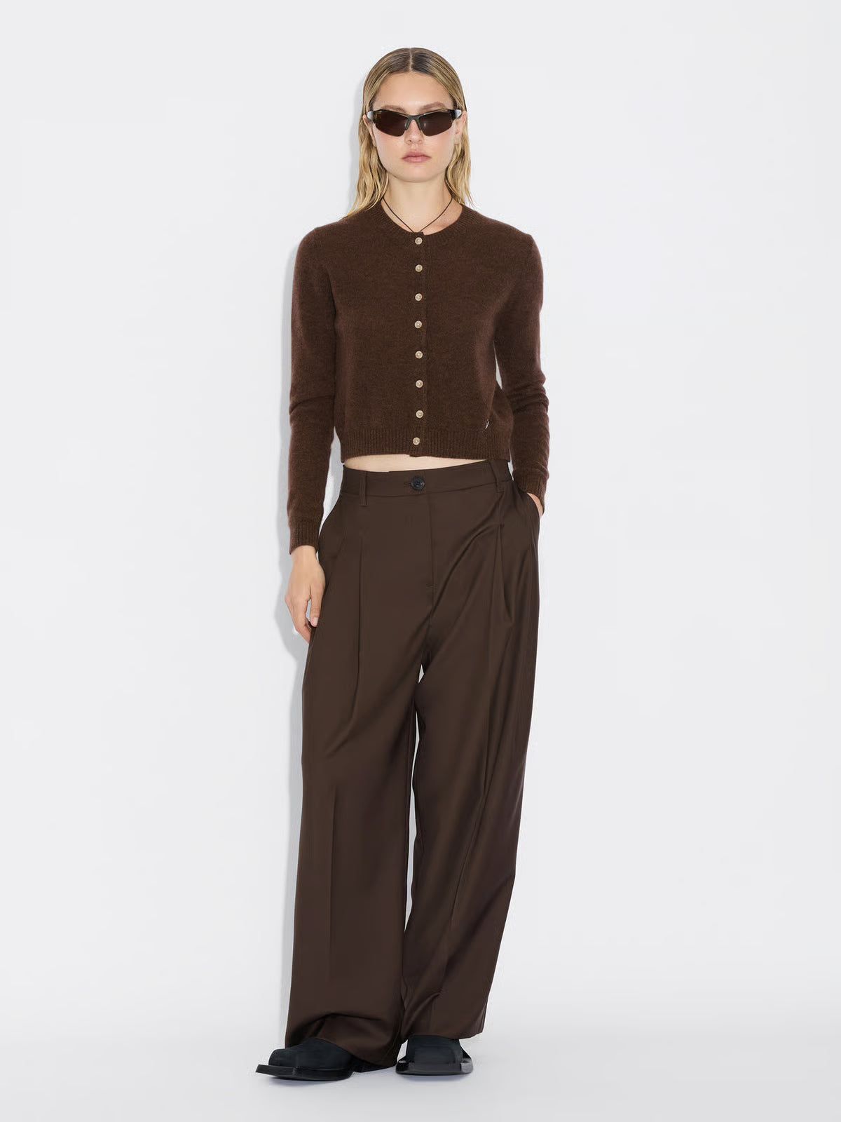 Alexa Pleat Trousers - Brown