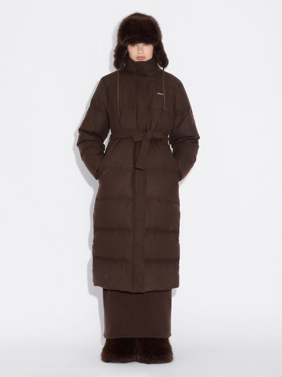 W Tech Wool Down Coat - Dark Brown