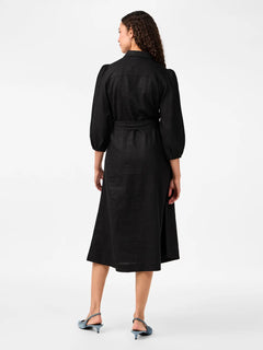 Yasflaxy 3/4 Linen Shirt Dress - Black