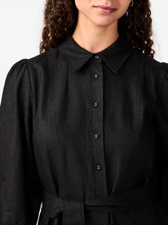 Yasflaxy 3/4 Linen Shirt Dress - Black