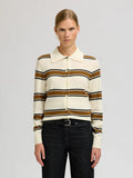 Thea Ls Knit Button Collar Neck - Egret Golden Brown