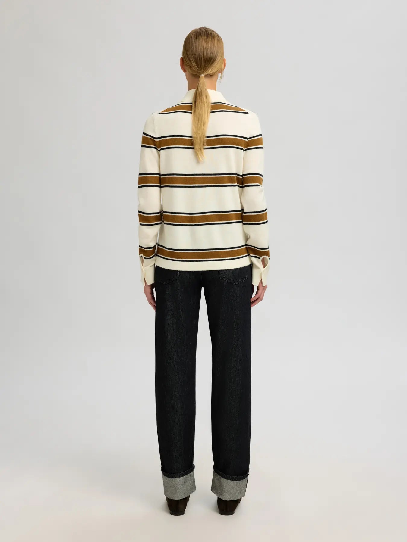 Thea Ls Knit Button Collar Neck - Egret Golden Brown