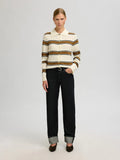 Thea Ls Knit Button Collar Neck - Egret Golden Brown