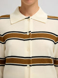 Thea Ls Knit Button Collar Neck - Egret Golden Brown