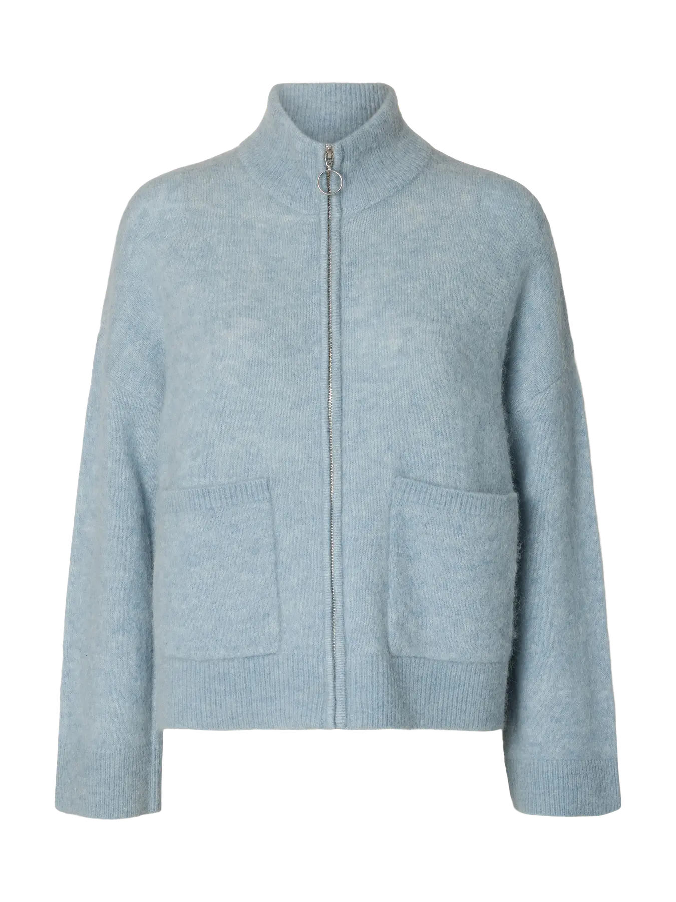 Sia Ras Ls Knit Zipper Cardigan - Dusty Blue Melange