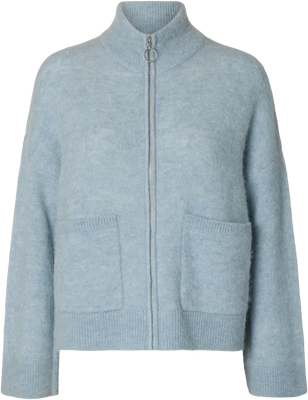 Sia Ras Ls Knit Zipper Cardigan - Dusty Blue Melange