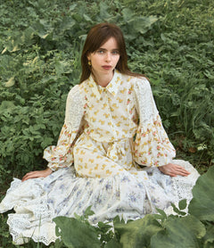 Cotton Slub Shirt Dress - Flower Combo