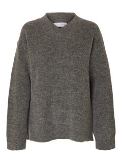 Sia Ras Ls Knit Long V-Neck - Medium Grey Melange