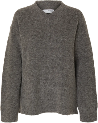 Sia Ras Ls Knit Long V-Neck - Medium Grey Melange