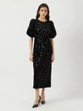Yassofie 2/4 Sequin Midi Dress - Black