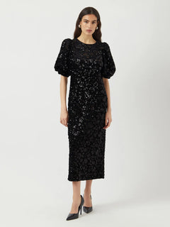 Yassofie 2/4 Sequin Midi Dress - Black