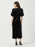 Yassofie 2/4 Sequin Midi Dress - Black