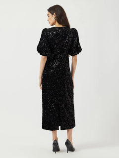 Yassofie 2/4 Sequin Midi Dress - Black