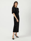 Yassofie 2/4 Sequin Midi Dress - Black