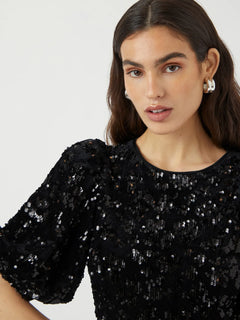 Yassofie 2/4 Sequin Midi Dress - Black