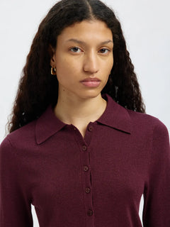Lura Ls Slim Knit Collar Neck - Fig Tonal Lurex