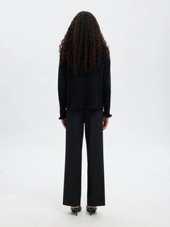Lulu Frill Ls Knit Cardigan - Dark Sapphire Melange