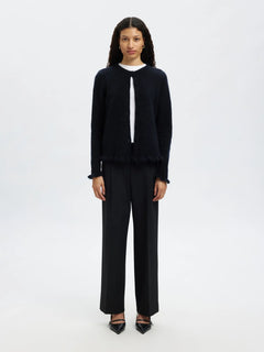 Lulu Frill Ls Knit Cardigan - Dark Sapphire Melange