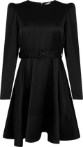 Tailored Satin Belt Dress - Black