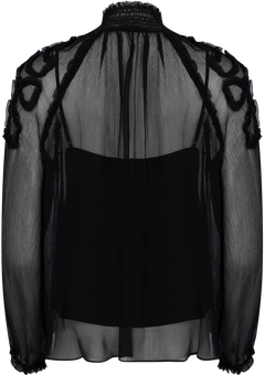 Magdalena Silk Smocked Long Sleeve Blouse - Noir
