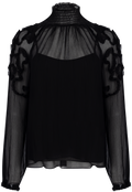 Magdalena Silk Smocked Long Sleeve Blouse - Noir