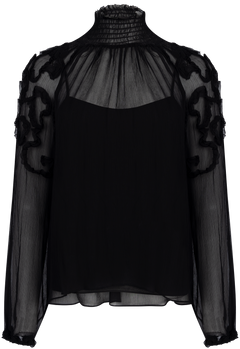 Magdalena Silk Smocked Long Sleeve Blouse - Noir