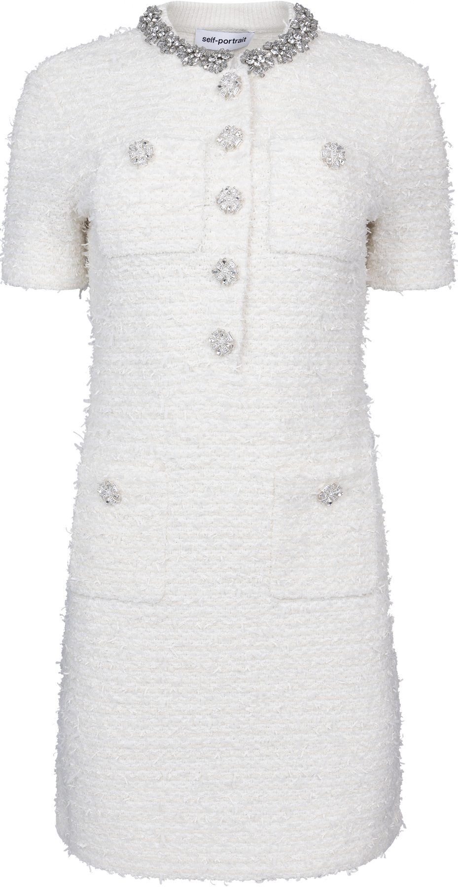 Self-Portrait - Kjoler - Textured Knit Mini Dress - Cream - Villoid Self-Portrait - Kjoler - Textured Knit Mini Dress - Cream - Villoid