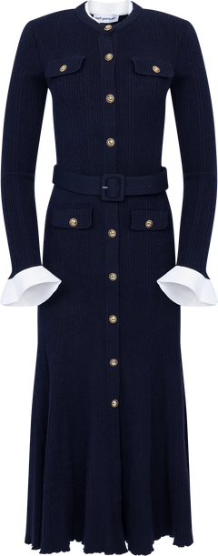 Viscose Knit Midi Dress - Navy