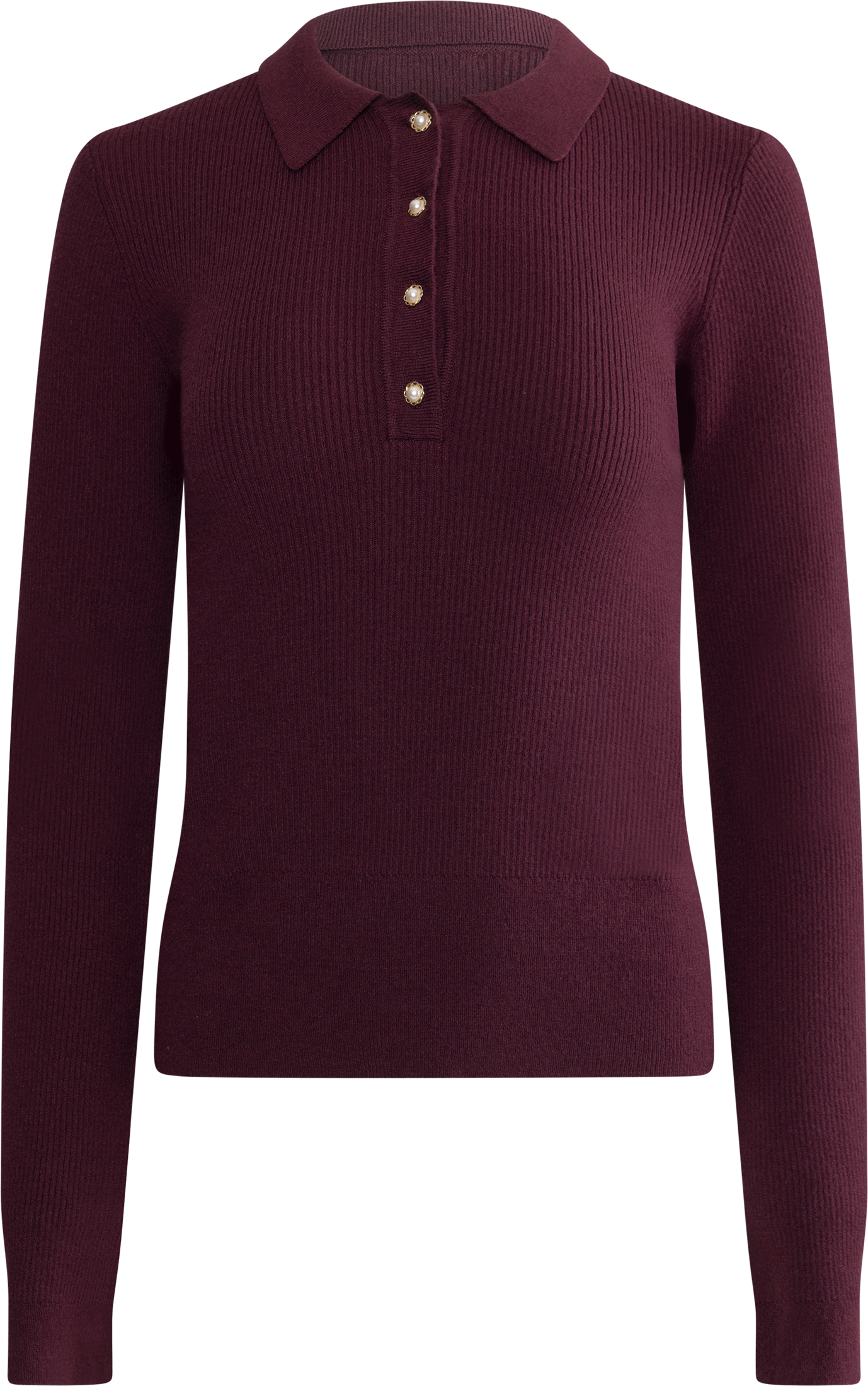 Marte LS Rib Polo Knit - Wine