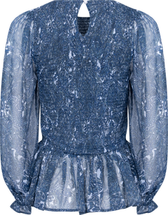 Rira Smock Chiffon Blouse - Blue Paisley