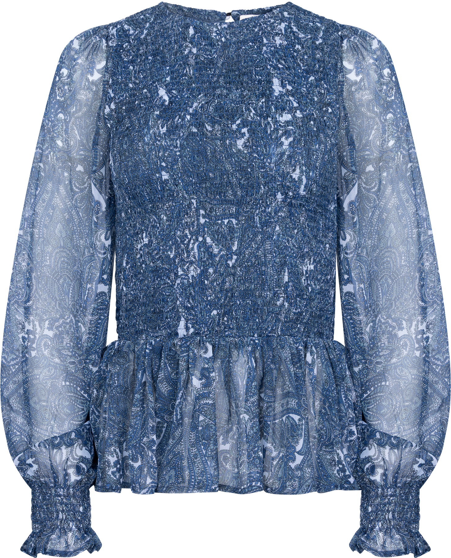 Rira Smock Chiffon Blouse - Blue Paisley