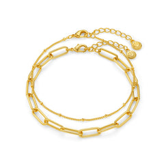 Chain Link & Satellite 2-Row Bracelet - Pale Gold
