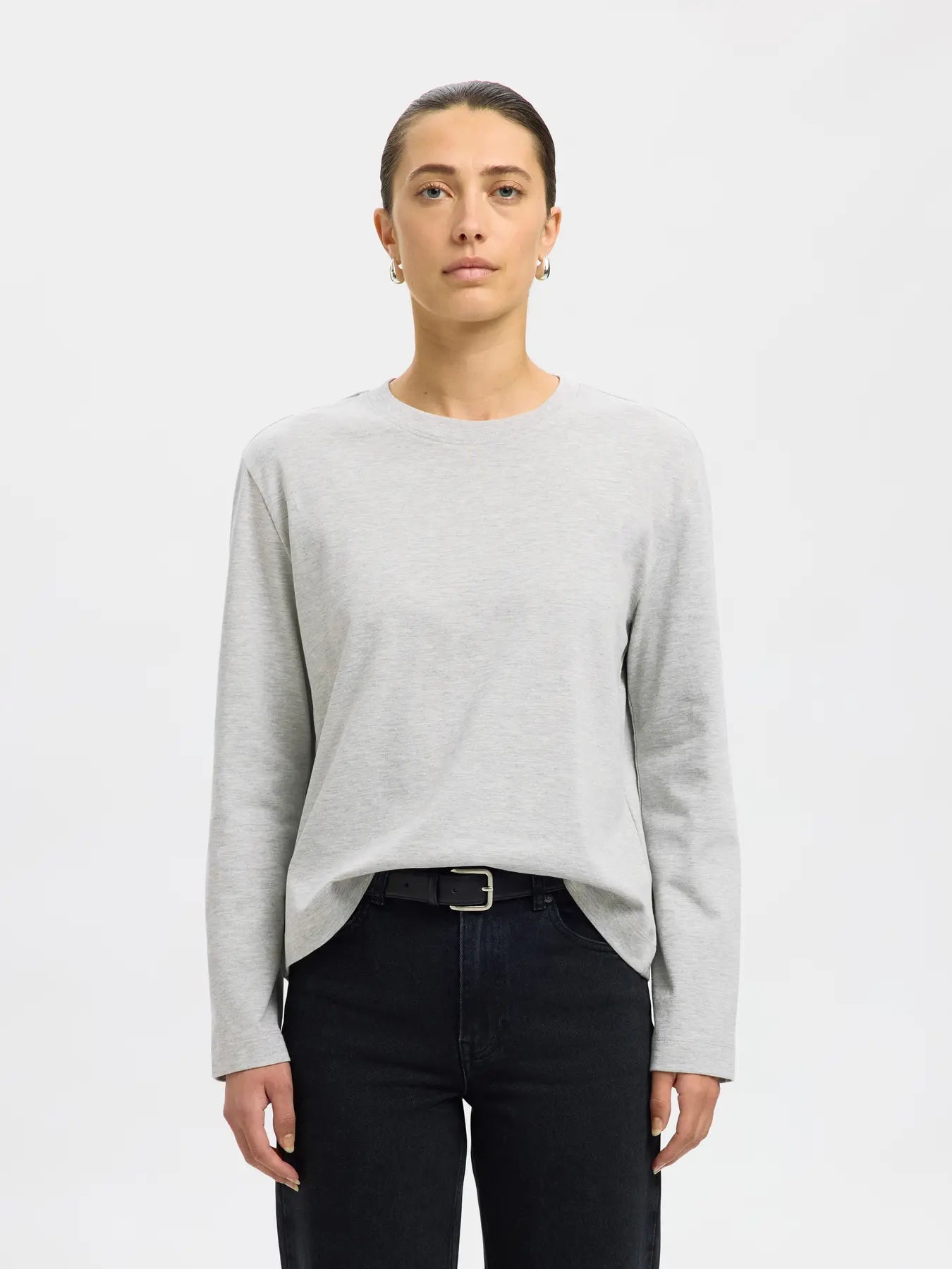 Essential Ls Boxy Tee - Light Grey Melange